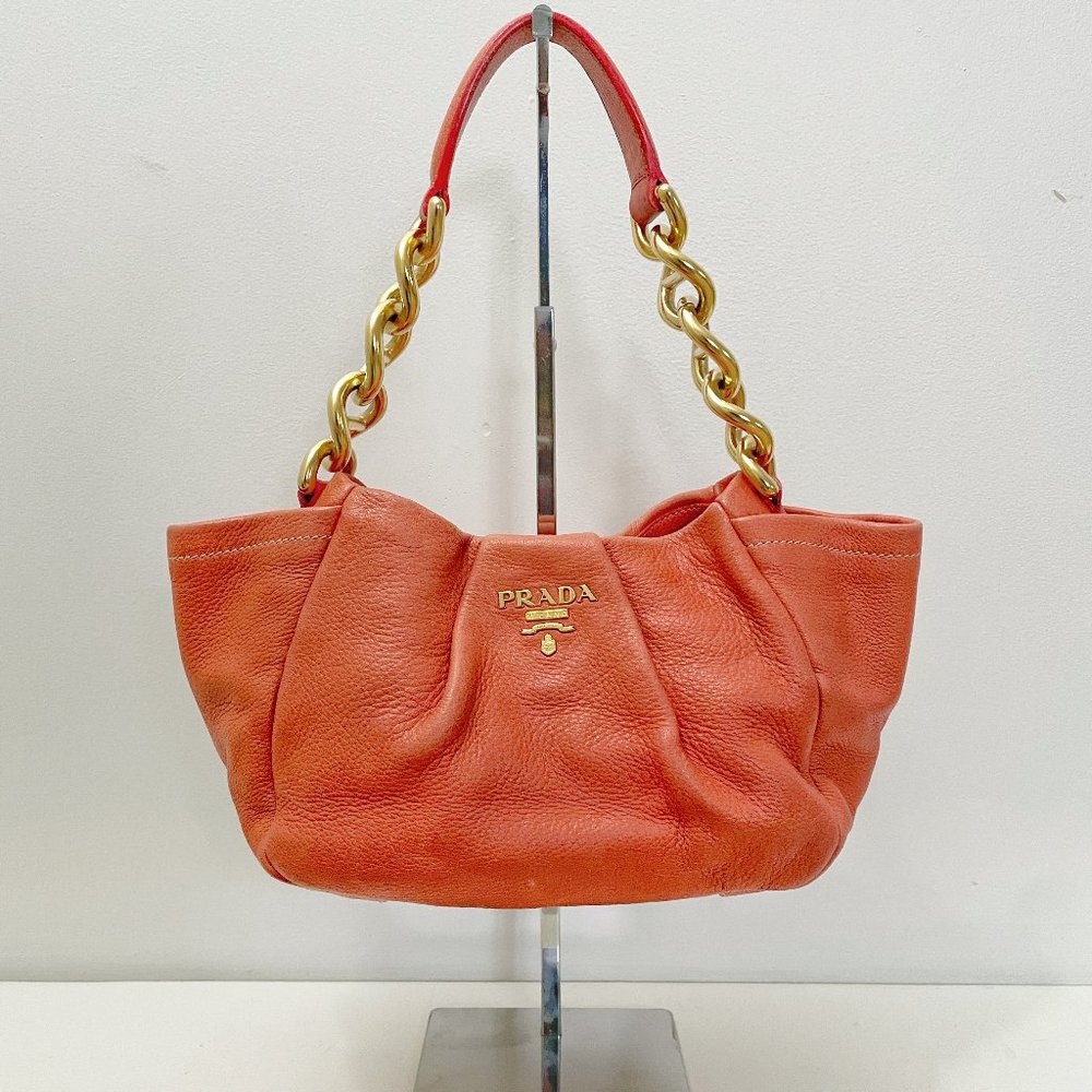 Vintage Prada Cervo Pleats Bag in Coral